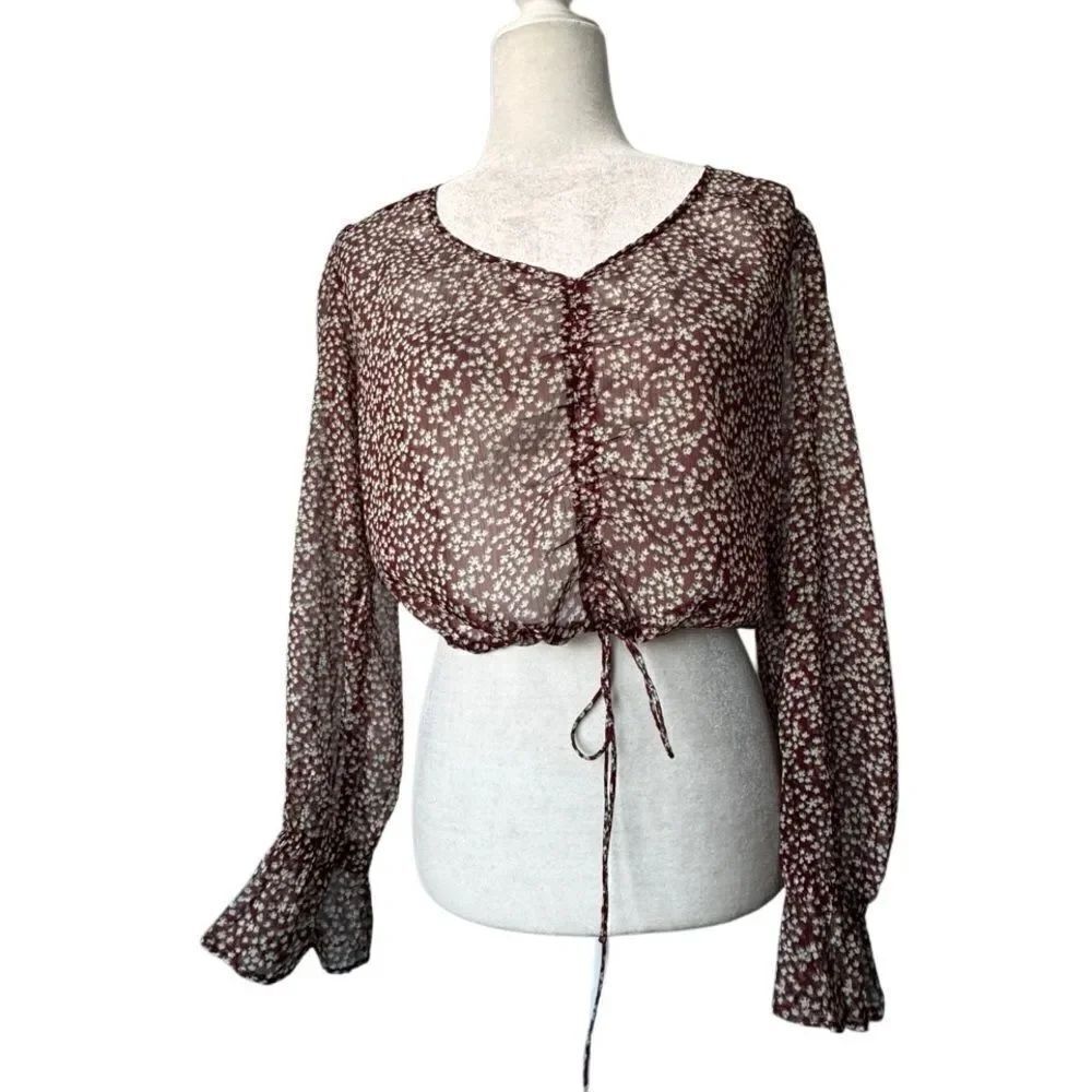 The East Order Sheer Ditsy Flower Blouse Boho Long Sleeve SZ XS